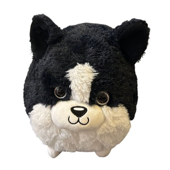 Chubby Black & White 10" Dog Pillow Plush W/ Silver Sparkle Eyes - Picture 1 of 4